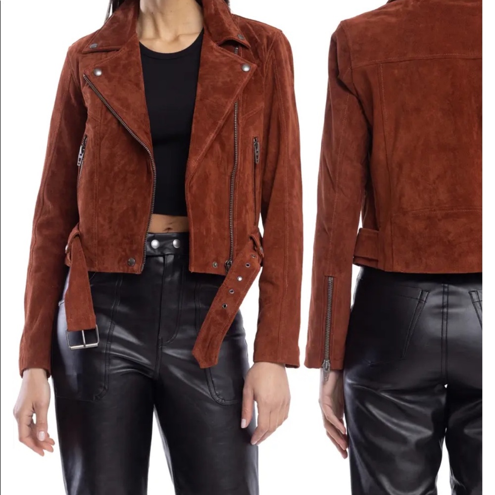 Rust Colored Genuine Suede Leather Moto Jacket